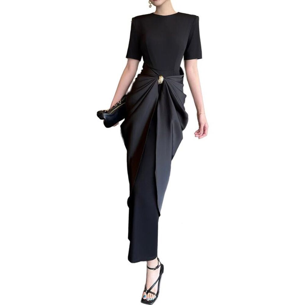 Burryco Womens Short Sleeve Maxi Dress, Black